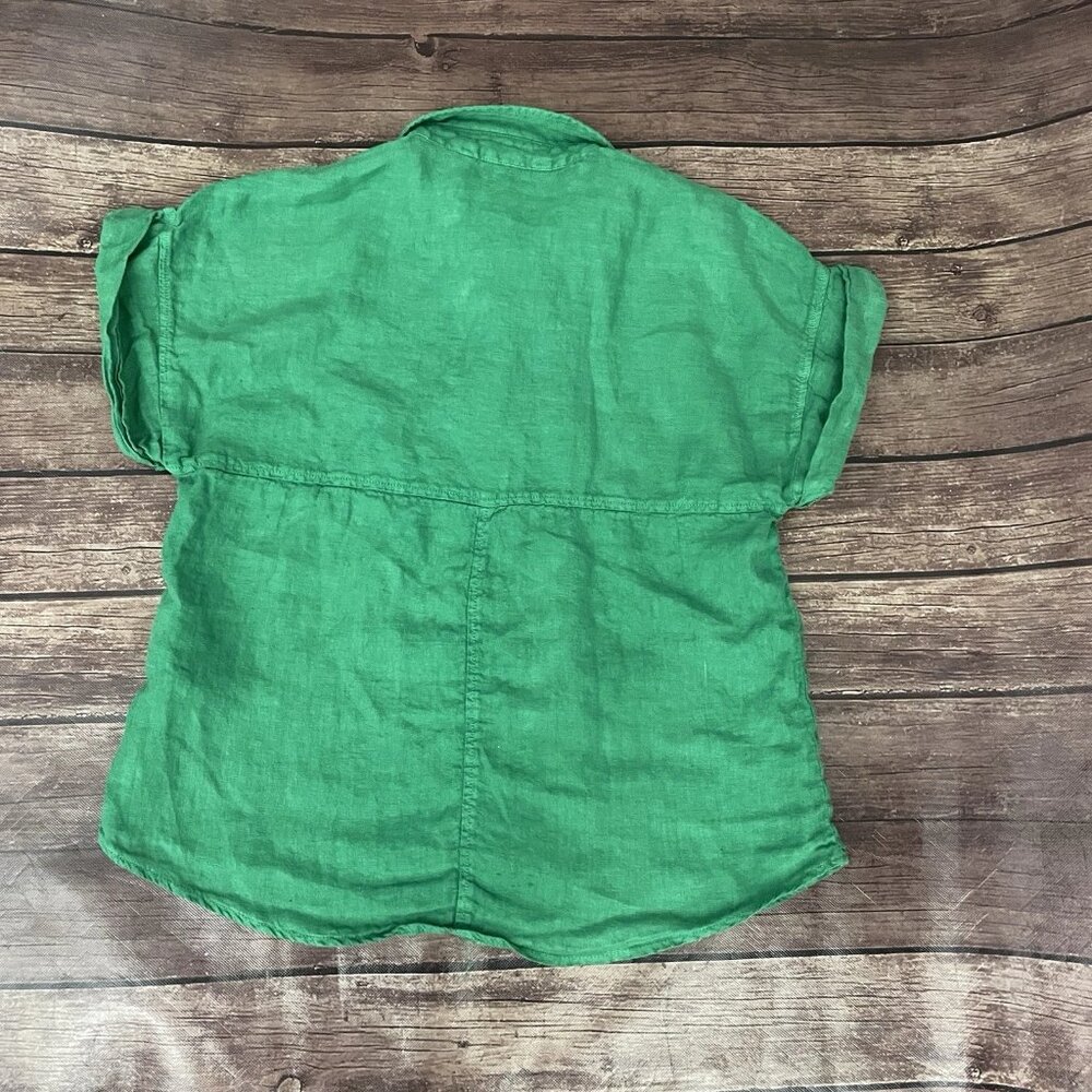 Women’s Zara Bright Green Short Sleeve Linen Collared Shirt Small - Picture 3 of 3